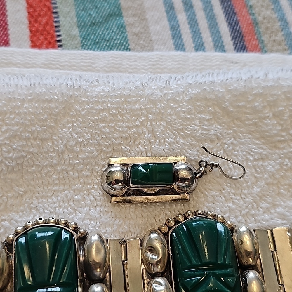 Vintage taxco and jade braclet and earings - Picture 3 of 11